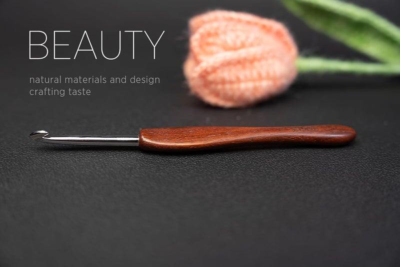 sevensun Mimosa 5.5mm Single Crochet Hook, Available in 0.6mm-6.5mm, Ergonomic Hand Polished Stainless Steel Inline Pointy Wood Handle Crochet Hook for Arthritic Hands, Mother's Day Gifts for Mom - Image 2